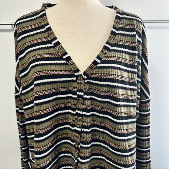 Out From Under Urban Outfitters Size M Jojo Green Striped Top Casual Tie Front - Picture 3 of 12